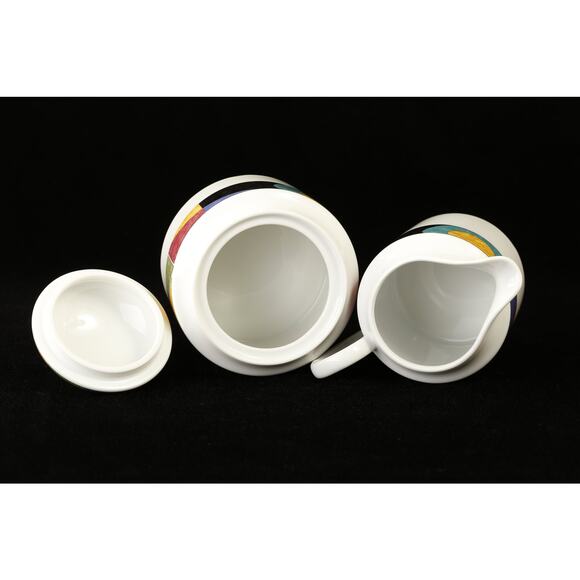 90s Creamer & Lidded Sugar in Mikasa Currents Pattern - Picture 5 of 9